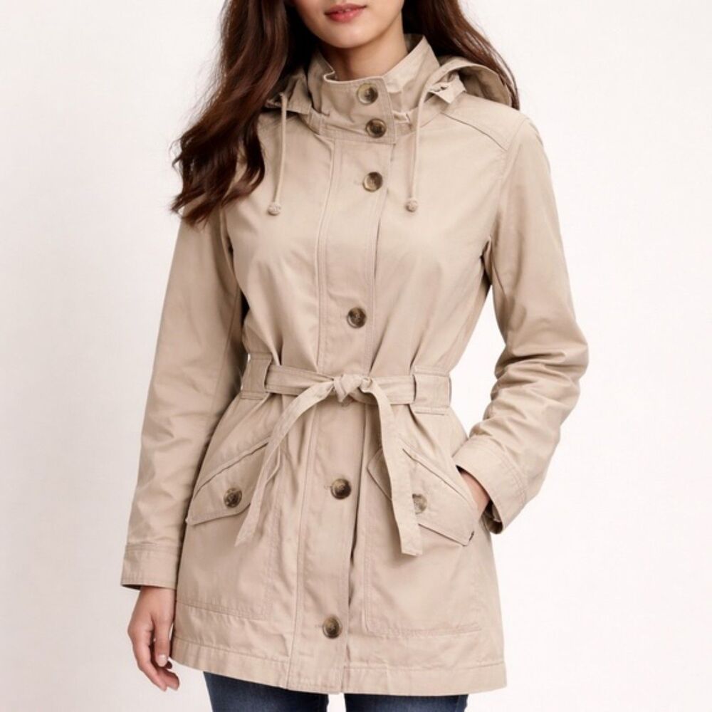 NWT GAP Hooded Belted Cotton Twill Classic Trench Coat in Favorite Khaki Size XS
